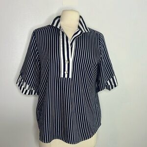 Hinson wu navy blue and white striped poplin shirt size 8